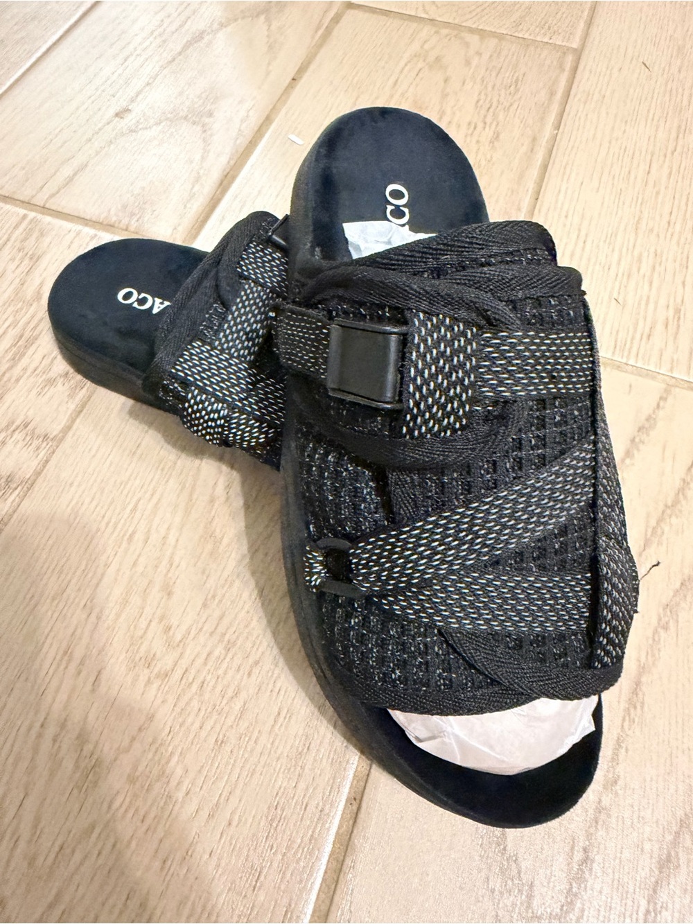 Mens Adjustable Black Slide with Textured Straps